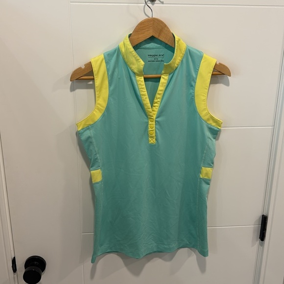 Maggie Lane Sleeveless Aqua and Yellow Women's Top size medium - Picture 2 of 7
